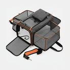 Sac de transport pliable pour chat et chien gris avec plusieurs ouvertures et poches de rangement