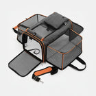 Sac de transport pliable pour chat et chien gris avec plusieurs ouvertures et poches de rangement