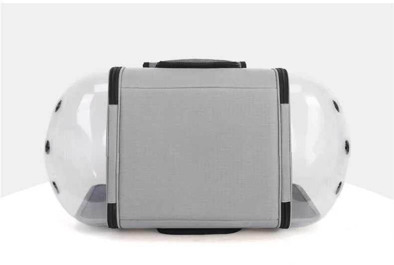 Sac de transport pour chat rigide Oscar et Plume gris avec bulles transparentes et poignée supérieure