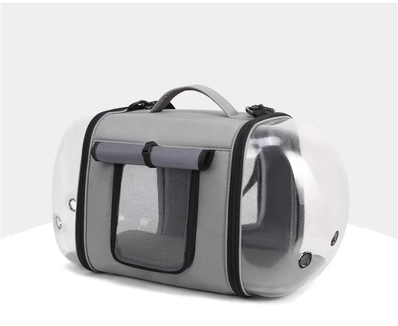 Oscar et Plume sac de transport pour chat gris avec hublots transparents fenêtre en mesh et poignée