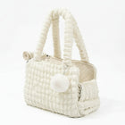 Sac de transport pour petit chien et chat en tissu blanc avec poches et pompon décoratif