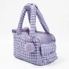 Sac de transport pour petit chien et chat en velours violet avec anses et oreillettes moelleuses