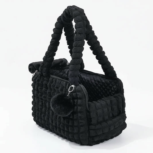 Sac de transport pour petit chien et chat en noir avec des poignées douces et un design tendance