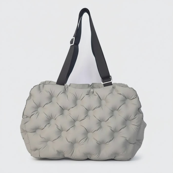 Sac de transport pour petit chien en tissu matelassé gris avec bandoulière réglable pour le confort