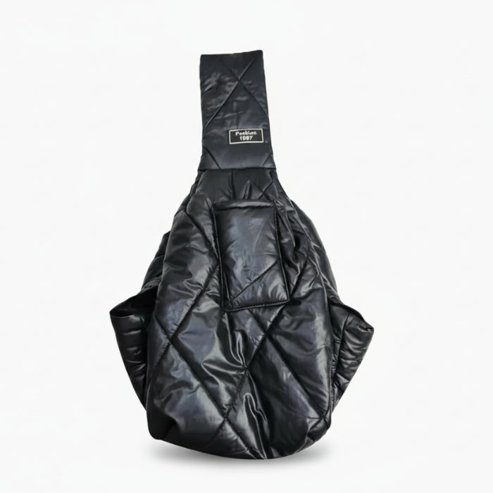 Sac de transport pour petit chien noir avec design en cuir matelassé par Oscar et Plume