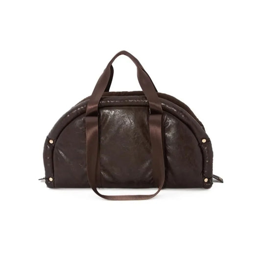 Sac de transport pour petit chien en marron avec poignées confortables et design élégant