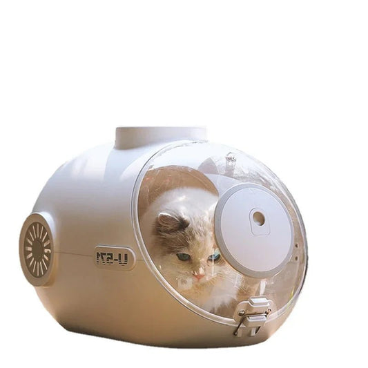 Sac de transport rigide pour animaux blanc avec fenêtre transparente et ventilation, idéal pour petits animaux