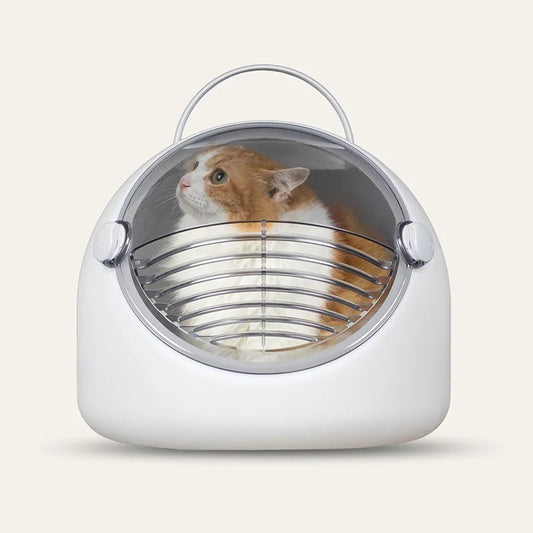 Sac de transport rigide pour chat blanc avec fenêtre transparente et poignée de transport