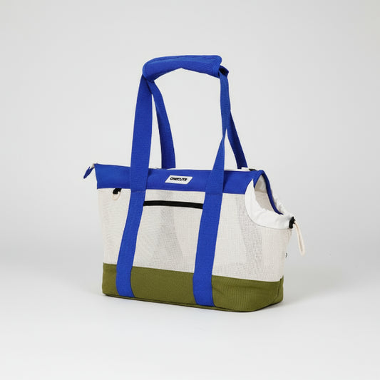 Sac de voyage pour chien et chat Oscar et Plume bleu blanc vert avec poignée renforcée