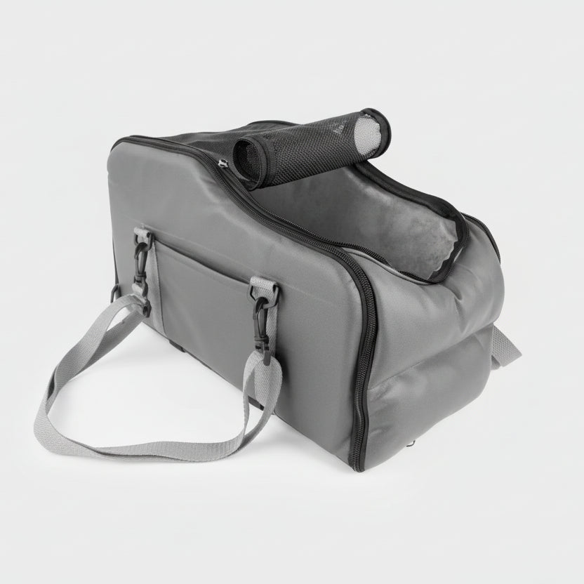 Sac de voyage pour chien et chat gris avec poignée et bandoulière pour le transport facile