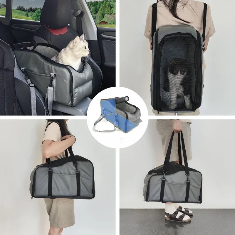 Sac de voyage pour chien et chat en gris, idéal pour le transport confortable des animaux de compagnie