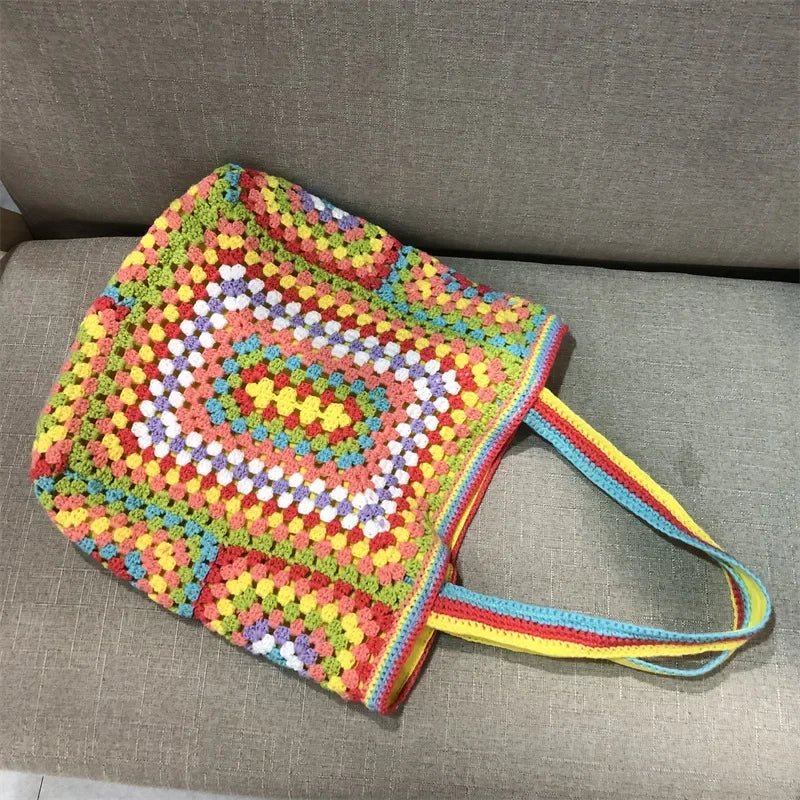 Sac fourre-tout tricoté main crochet Oscar et Plume Jaune