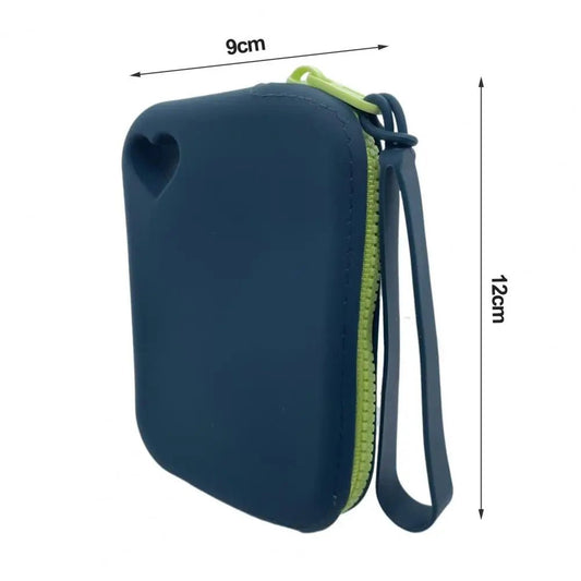 Sac friandise silicone chien bleu marine avec fermeture éclair verte et poignée pour promenades