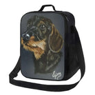 Sac isotherme design chien noir avec portrait réaliste de chien et bandoulière ajustable