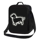 Sac isotherme design chien noir avec silhouette de chien blanc et bandoulière réglable