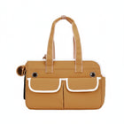 Sac transport chat design Oscar et Plume en toile camel avec poches avant et anses longues