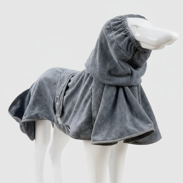 Oscar et Plume serviette absorbante microfibre chien gris à capuche avec ceinture et col élastique pour sécher