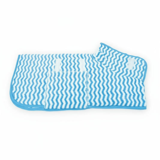 Serviette séchage chien Oscar et Plume motif zigzag bleu et blanc pour séchage rapide