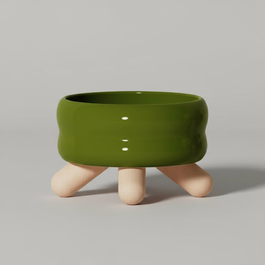 Gamelle à eau et nourriture en céramique sur pieds bois Oscar et Plume Gamelle eau - Vert