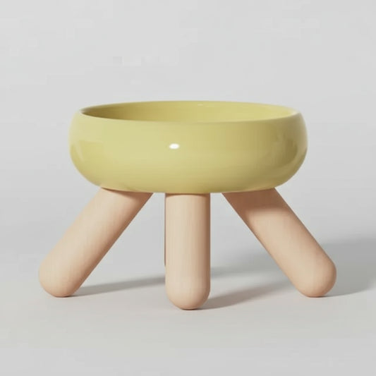 Gamelle à eau et nourriture en céramique sur pieds bois Oscar et Plume Gamelle nourriture - Jaune