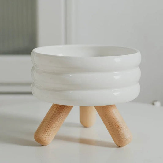 Gamelle à eau et nourriture en céramique sur pieds bois Oscar et Plume Gamelle à eau - Blanc
