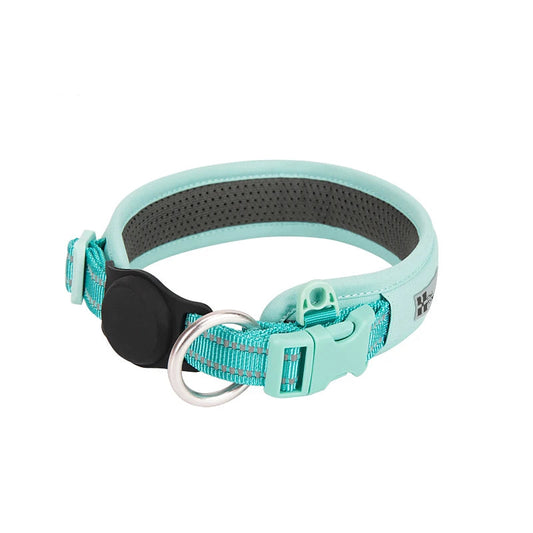 Collier AirTag pour chien turquoise confortable avec boucle ajustable et porte AirTag sécurisé