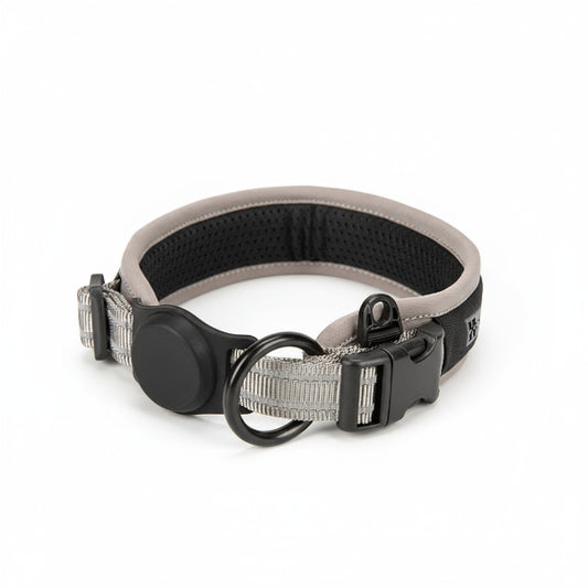Collier AirTag pour chien gris avec fermeture clip et anneau métallique de la marque Oscar et Plume
