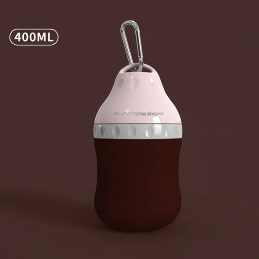 Gourde de voyage pour chien de 400ML avec design ergonomique et clip de transport pratique.