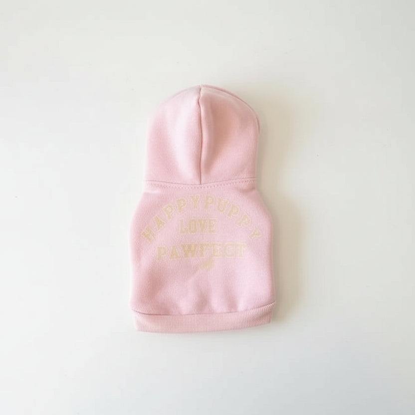 Sweat à capuche pour petit chien rose avec inscription Happy Puppy Love en doré
