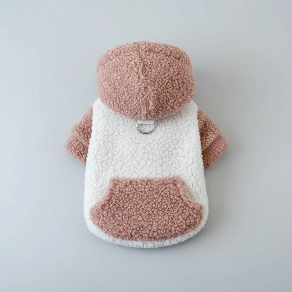 Sweat capuche pour chien en tissu sherpa blanc et marron avec anneau métallique Oscar et Plume