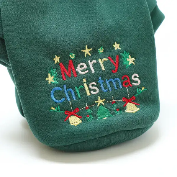 Sweat capuche pour chien vert avec broderie festive 'Merry Christmas' et décorations colorées