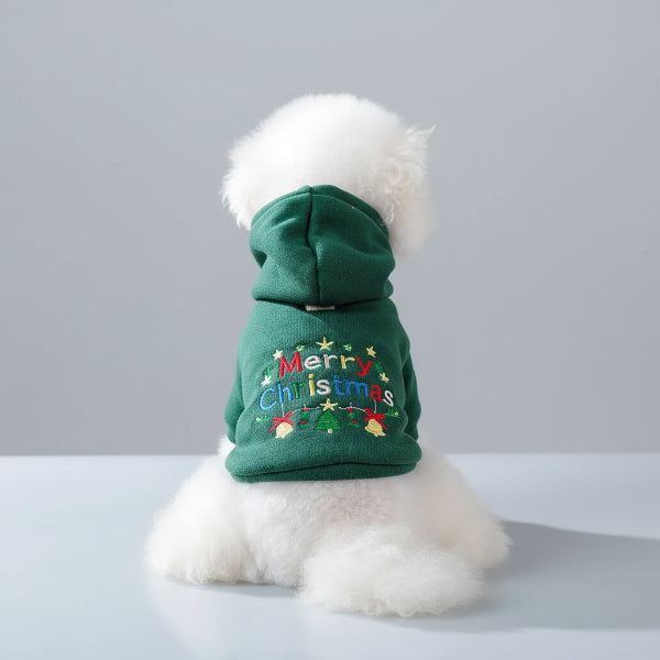 Sweat capuche pour chien vert avec broderie Merry Christmas pour les fêtes
