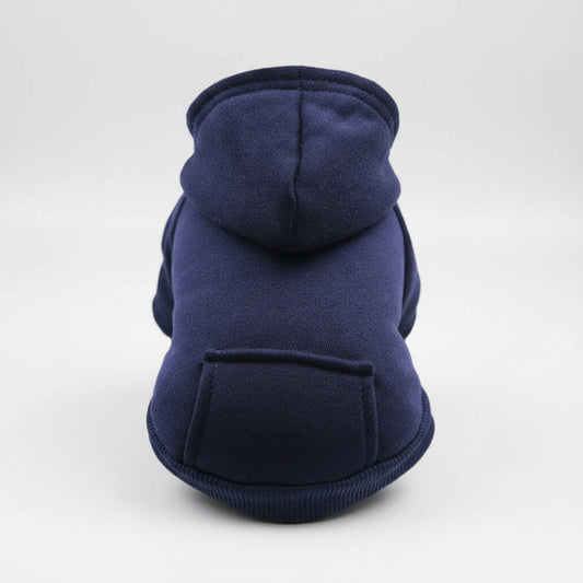 Sweat capuche pour petit chien en tissu bleu marine confortable et chaud pour animaux