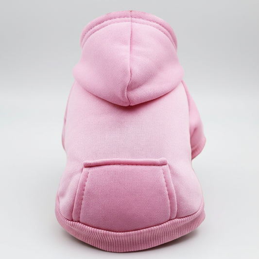 Sweat capuche pour petit chien de couleur rose avec poche sur le dos confortable et adapté aux petits chiens