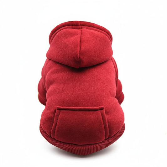 Sweat capuche pour petit chien en tissu rouge avec poche arrière conçu par Oscar et Plume