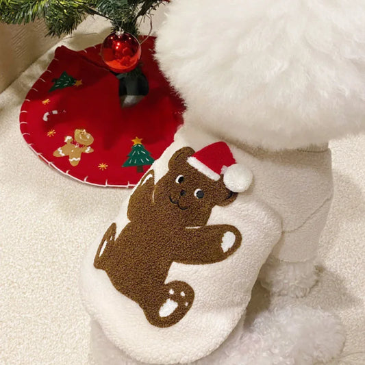 Sweat de Noël pour chien avec un ours en peluche portant un chapeau de Noël
