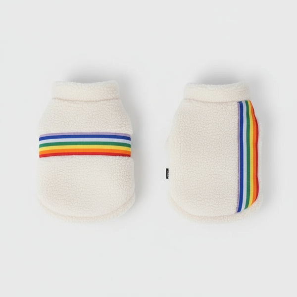 Sweat doux pour petit chien en polaire blanc avec rayures colorées sur les côtés