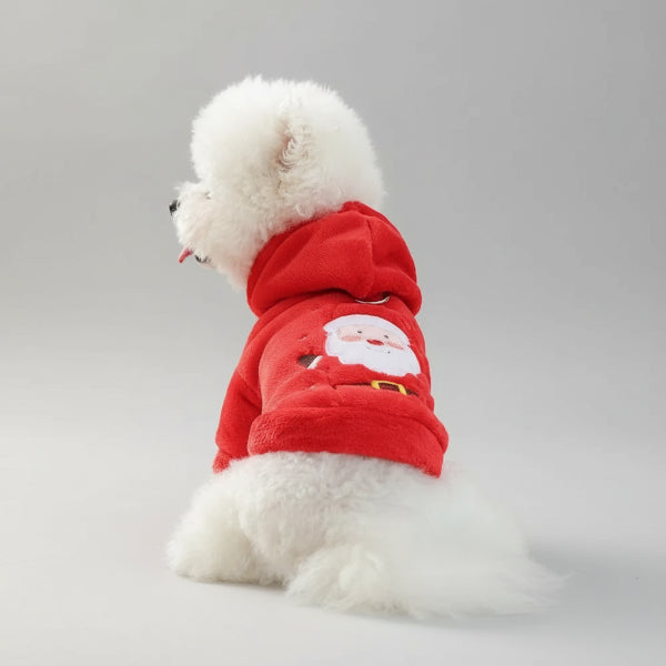 Sweat noël pour petit chien rouge avec motif de Père Noël sur le dos