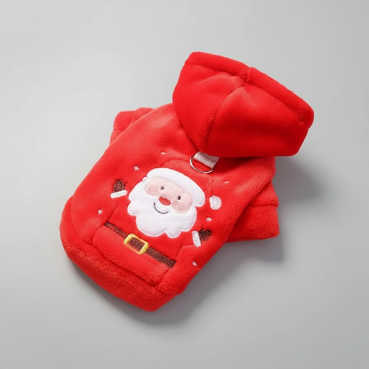 Sweat Noël pour petit chien en rouge avec motif de Père Noël et capuche douce