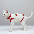 Load image into Gallery viewer, Sweat polaire pour chat Sphynx blanc avec motifs de fraises et col rouge
