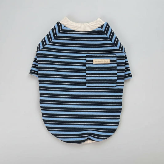 Sweat pour chien teckel à rayures bleues avec poche sur le dos pour un look tendance