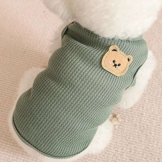 T-shirt chien Oscar et Plume en vert avec un patch ours sur le dos pour un look adorable