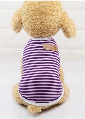 T-shirt coton pour chien rayé violet et blanc avec logo classique sur le dos