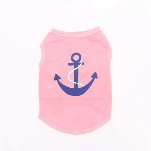 T-shirt léger pour chien rose avec un motif d'ancre marine bleue