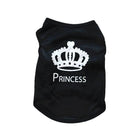 T-shirt léger pour chien noir avec imprimé couronne et texte Princess pour animaux élégants