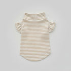 T-shirt manches volantes pour teckel en rayures beige avec col haut élégant
