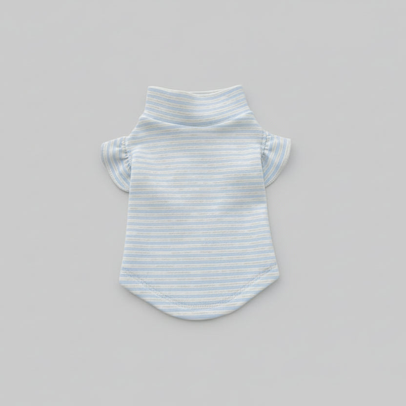 T-shirt manches volantes pour teckel en bleu rayé avec col montant