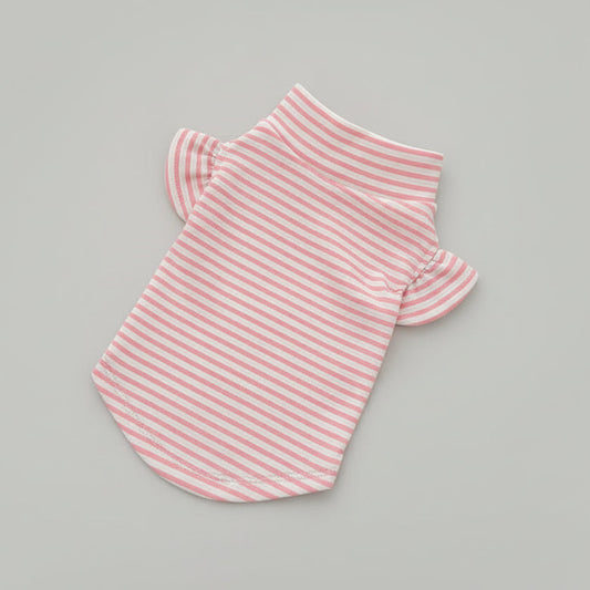 T-shirt manches volantes pour teckel à rayures roses et blanches, confortable pour les animaux