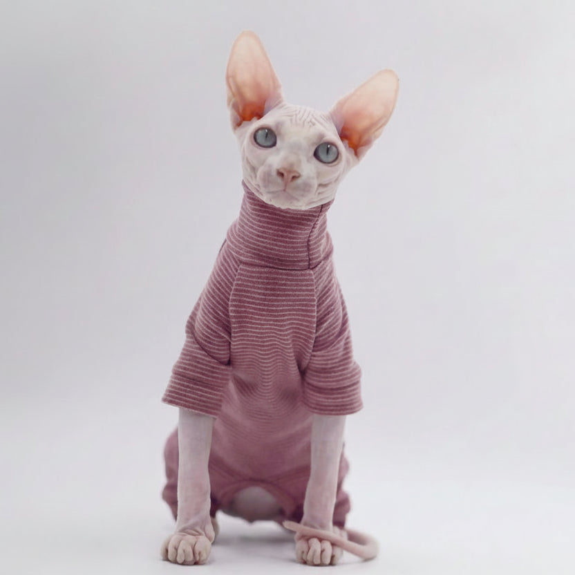 T-shirt pour chat sphynx rose avec col roulé, design confortable et tendance pour animaux