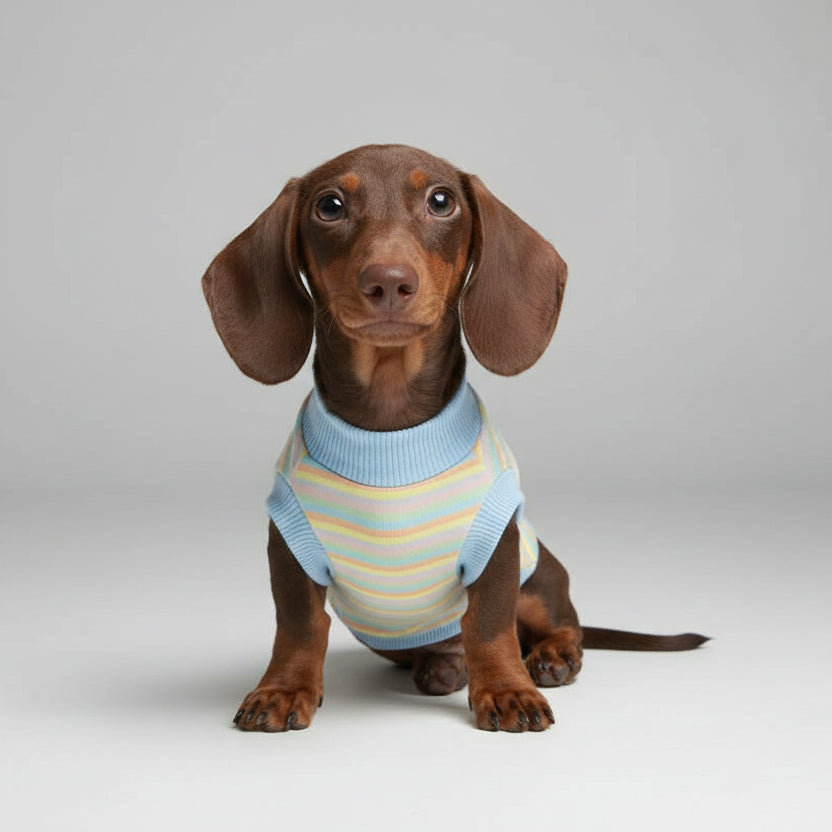 T-shirt pour teckel à rayures pastel pour un look stylé et confortable